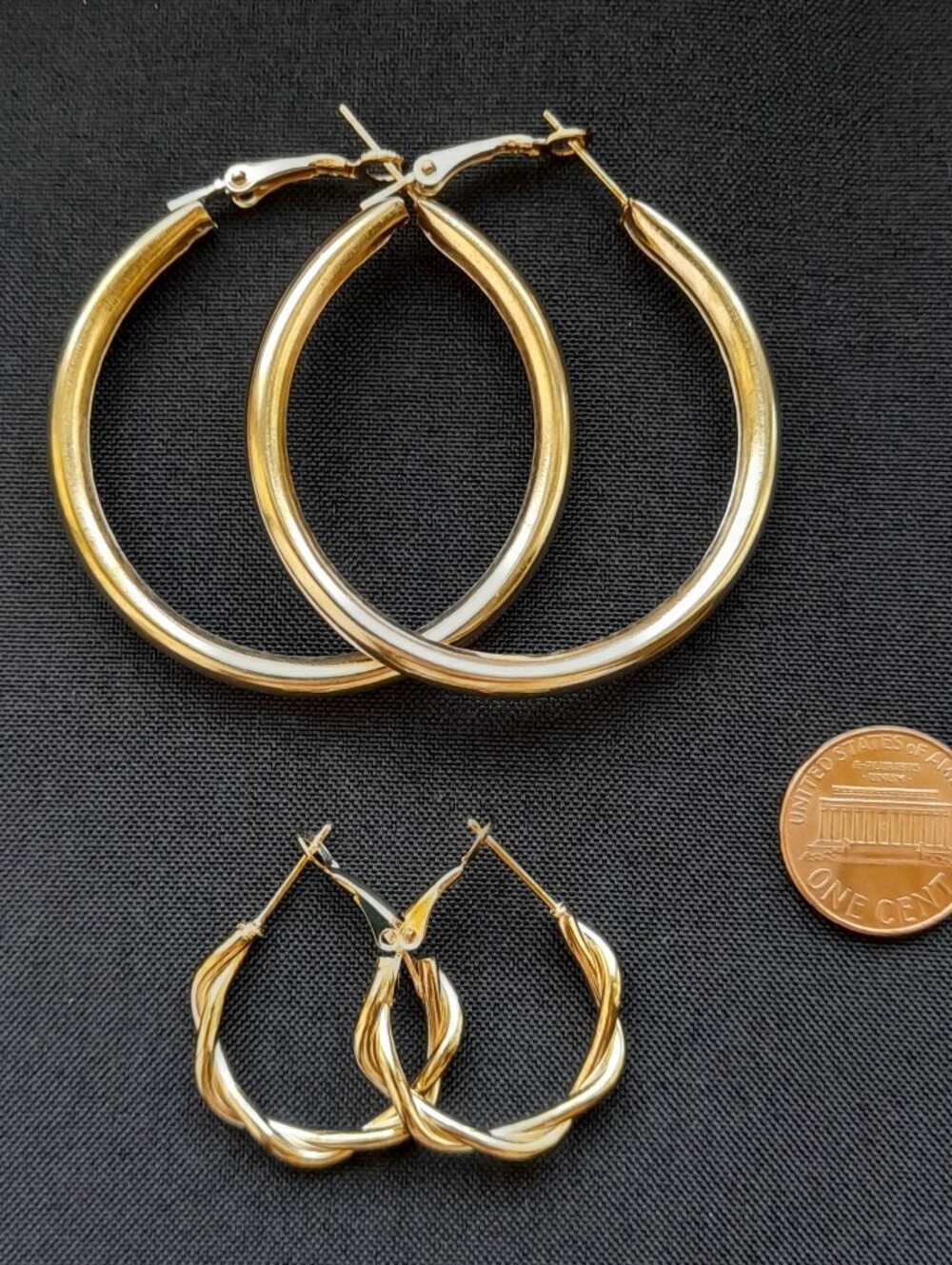 ✨ Gold Tone Hoop Earrings Set – 2 Pairs | Large & Twisted Hoops | New